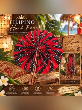 Red & Black Handcrafted Fan from Phillipines